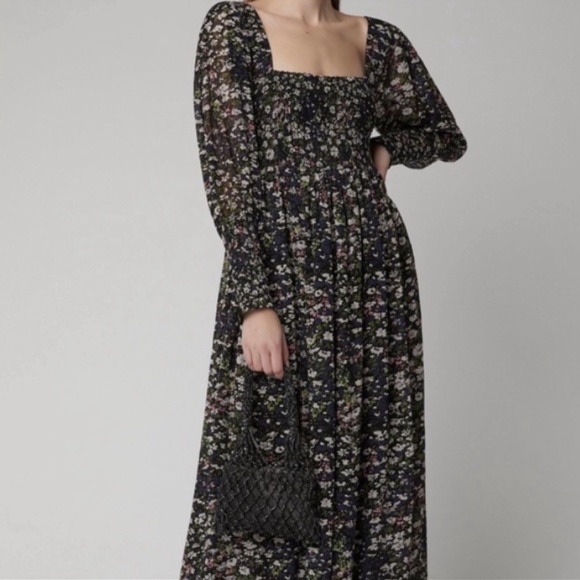 Ganni Shirred floral georgette maxi dress - Picture 1 of 7